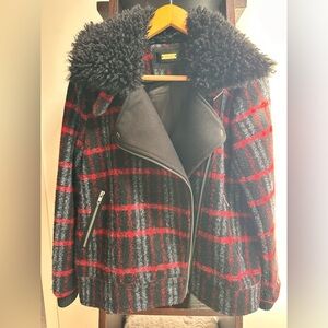 Stylish, warm wool jacket with a fuzzy collar- bought at Anthropology